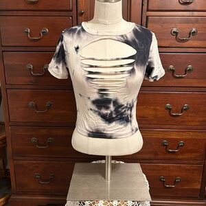 Windsor Navy Blue and White Cutout Crop Top